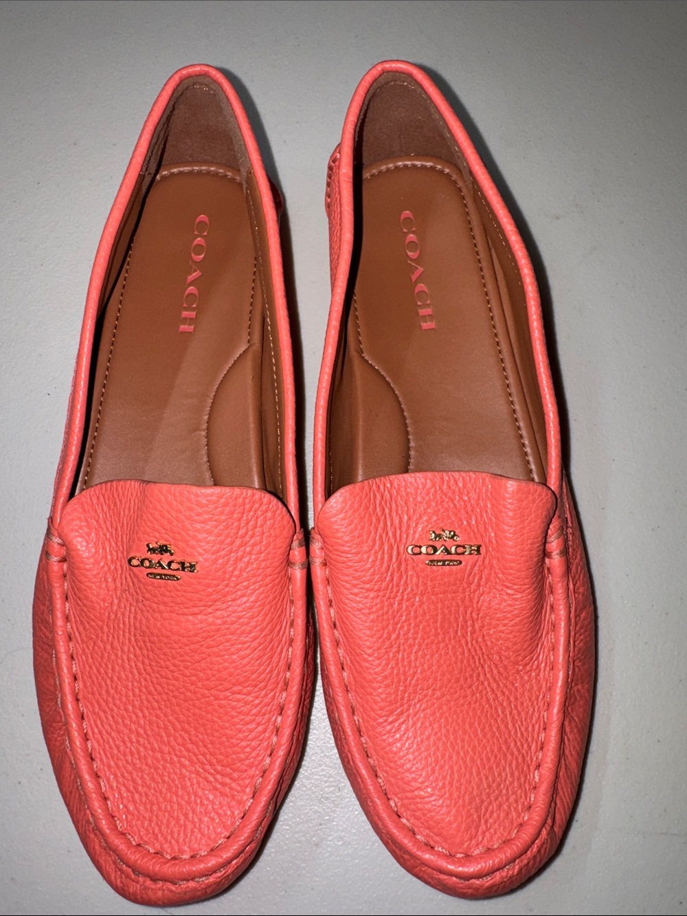 Coach Coral-Pink Leather Driving Loafers